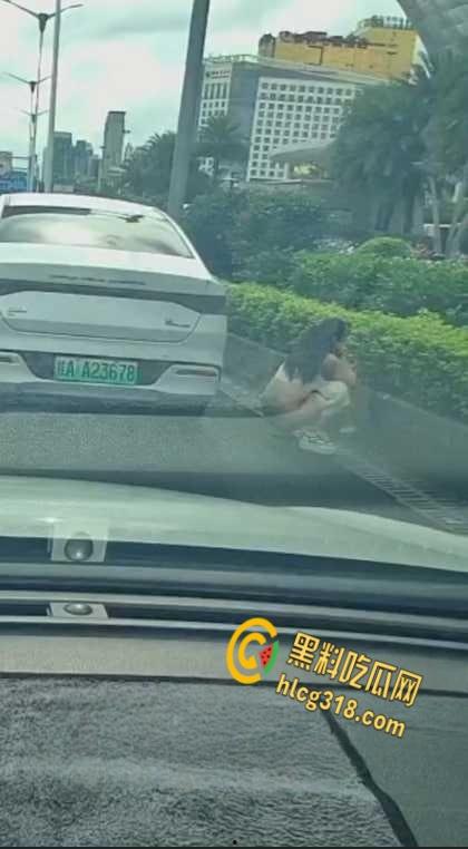 广西南宁街边桂A23678，车上女子下车蹲在马路上，脱掉连衣裙就开始拉！-5