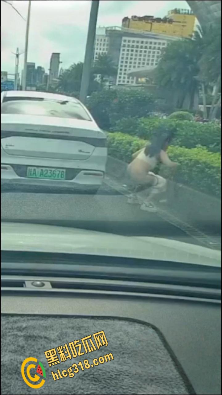 广西南宁街边桂A23678，车上女子下车蹲在马路上，脱掉连衣裙就开始拉！-6