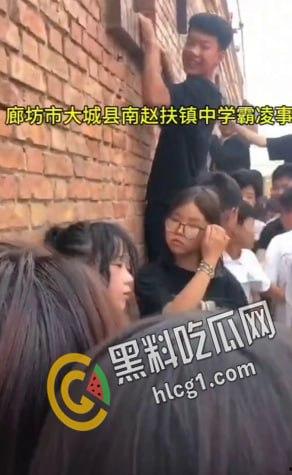 校园欺凌！河北廊坊大城县南赵扶镇某中学 几十个学生起哄狂扇女生耳光 可怜的女生只能缩在墙边任人宰割-3