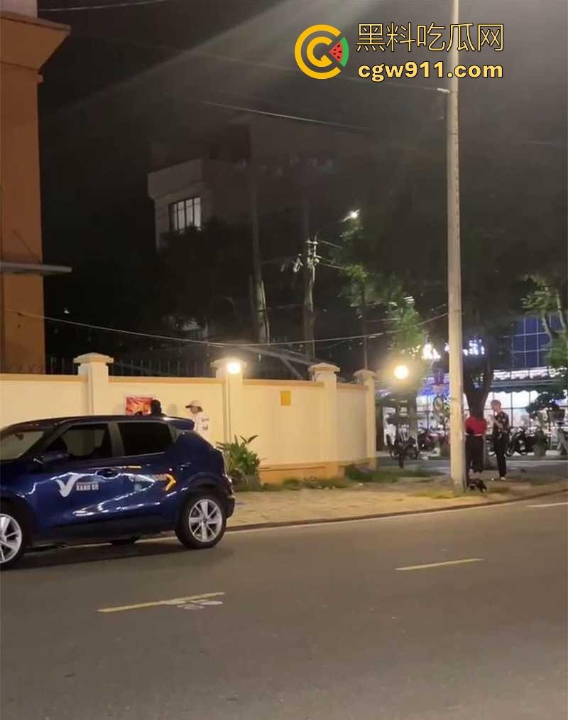 越南岘港街头，深夜惊现野战男女，金发女子大胆尝试当街跪舔黄毛大屌，连撸带吸玩深喉，真会玩 ！-4